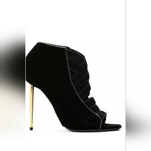 Tom Ford Black Satin Open Toe Ankle Booties